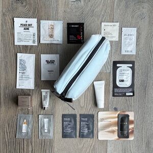 Lancôme Absolue Travel +15 Var. Skincare Sample Sizes & Plush Blue Cosmetic Bag